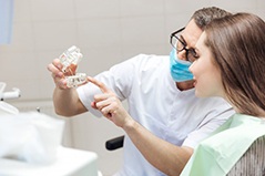 a dentist explaining dental implants to a patient